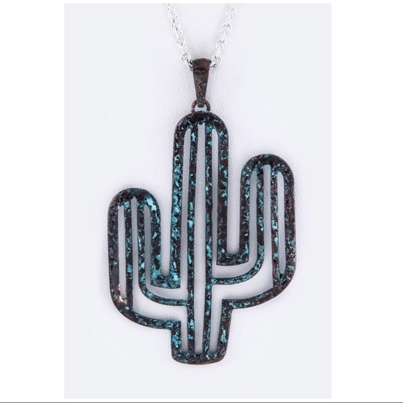 JUST IN Metal Cactus Pendant Necklace Set - Picture 2 of 4